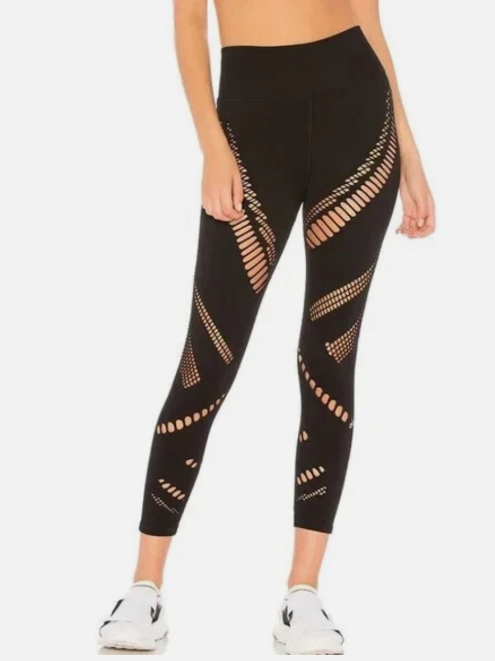 ALO Yoga Radiance Seamless Black Mesh Panel High Waist Leggings Size Medium